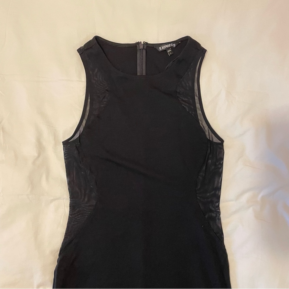 express black bodycon dress with mesh cut outs